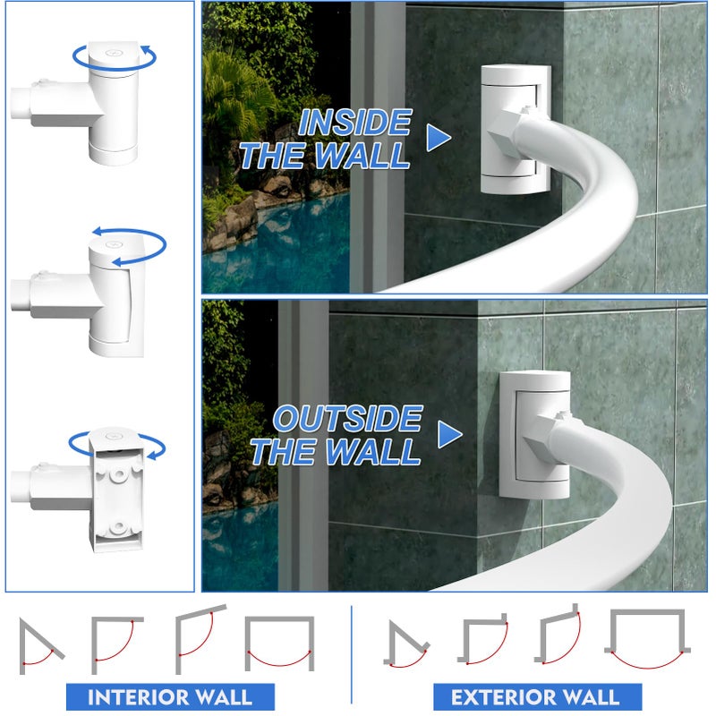 PrettyHome Curved Shower Curtain Rod For Bathroom 38-72 Inches, Adjustable Length, Curved Shower Rod, Metal Rods&Brackets, Round Shower Curtain Rods, Rotate Bracket For Large Shower Space, Need Drilling, White - Image 4
